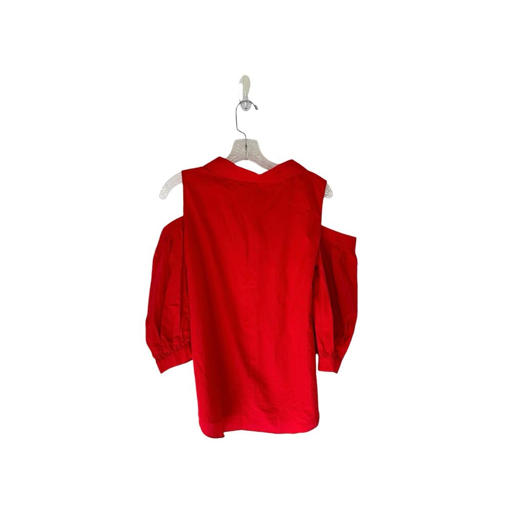 Amanda‎ Uprichard Red Collared Cutot Shoulder Basic Button Up Blouse Size Small - Picture 10 of 13